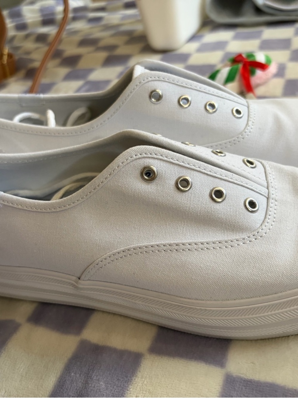 Keds White Canvas Slip-On Platform Sneakers